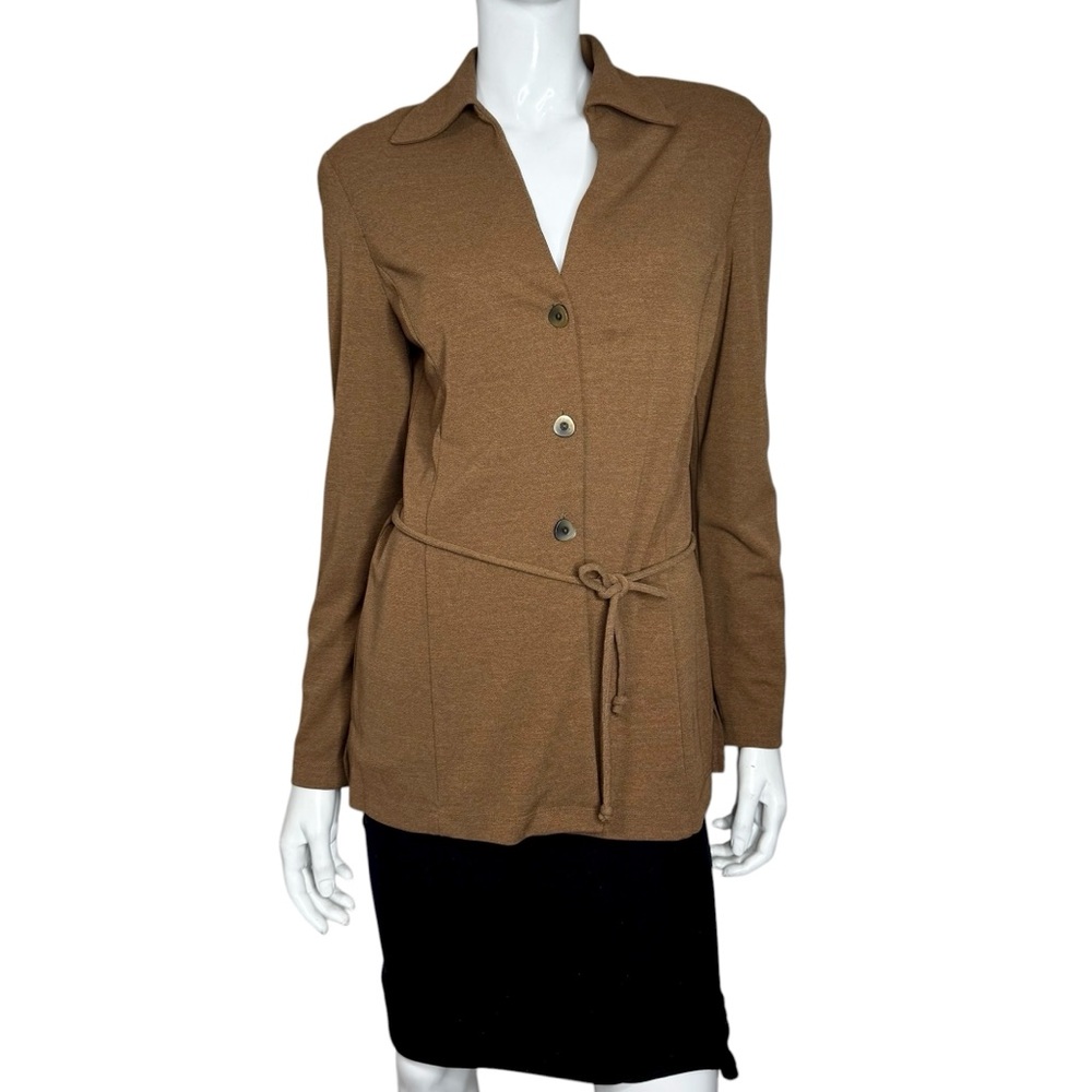 Gianni Brown Long Sleeve Button Down V-Neck Top